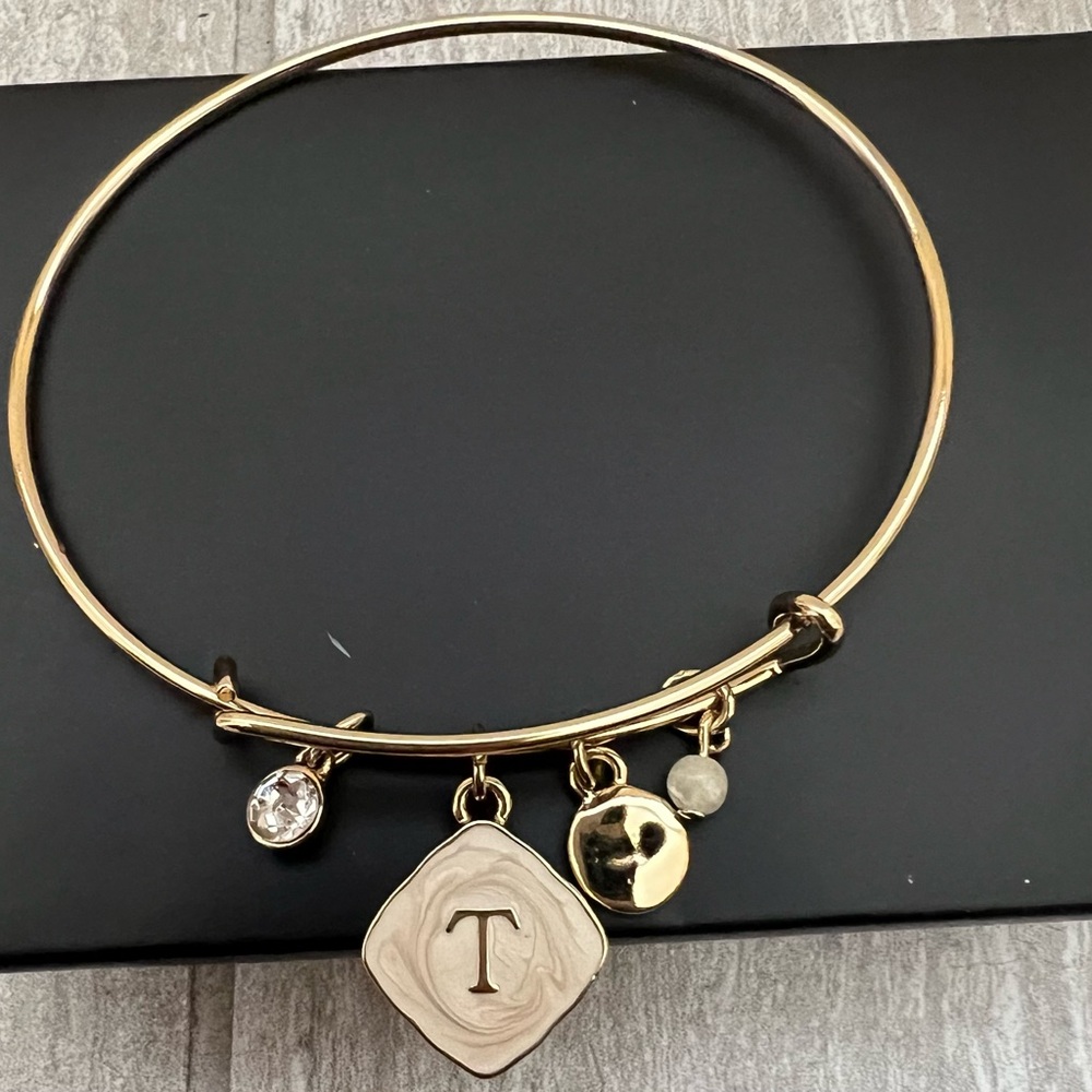 Avon Gold Charm Bracelet with Initial and Gemstone